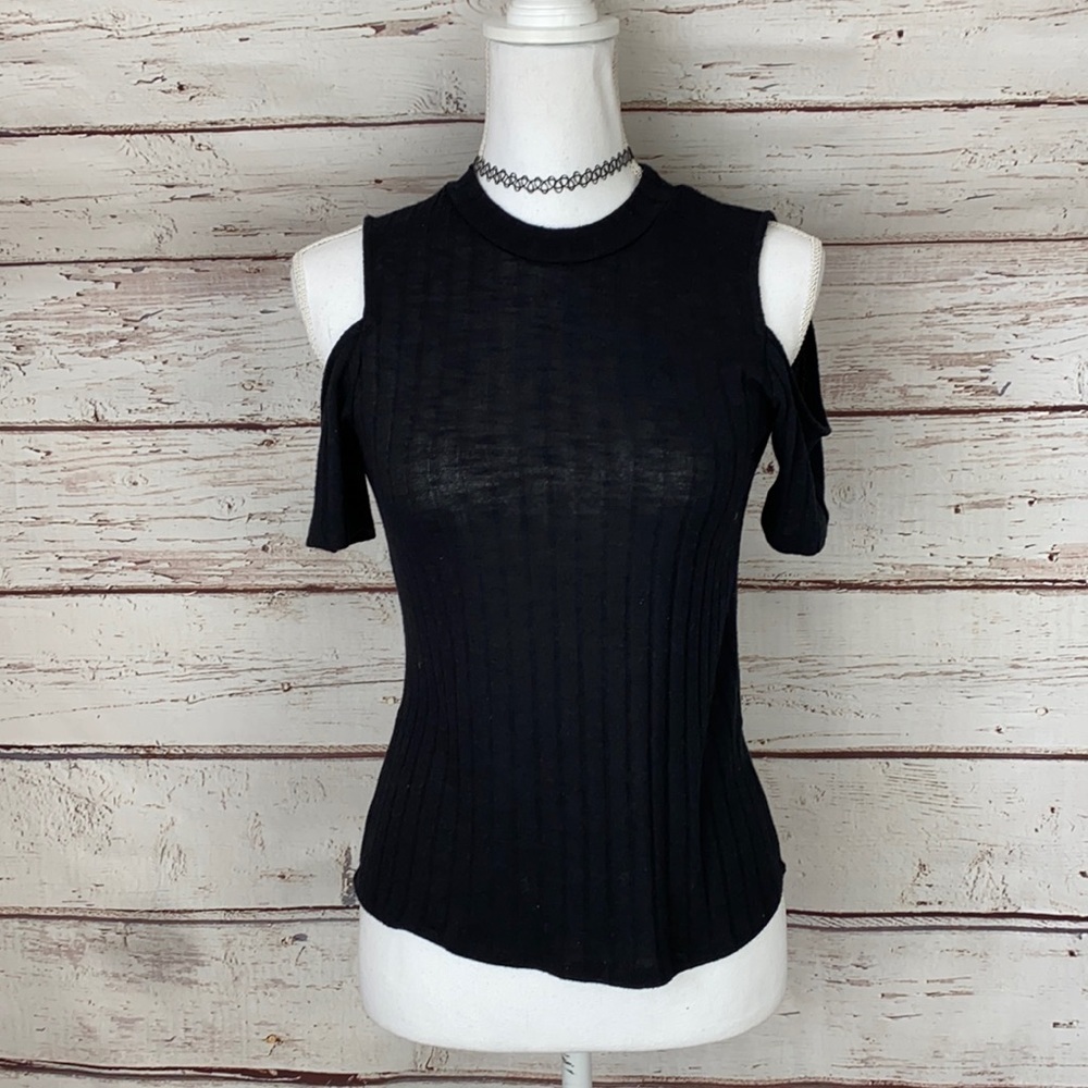 Pink Rose Cold Shoulder Black Medium Top